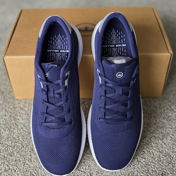 Peter Millar Navy Mesh Athletic Sneakers with White Soles